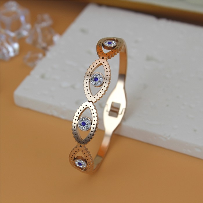 Elegant Glam Eye Stainless Steel Titanium Steel Polishing Plating Inlay Rhinestones Bangle