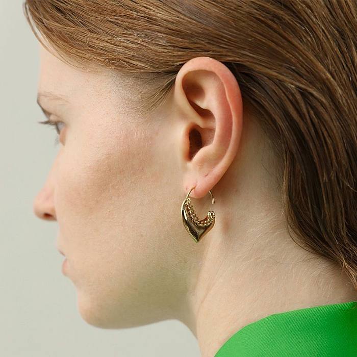 1 paire de boucles d'oreilles en acier inoxydable plaquées en forme de cœur, Style classique