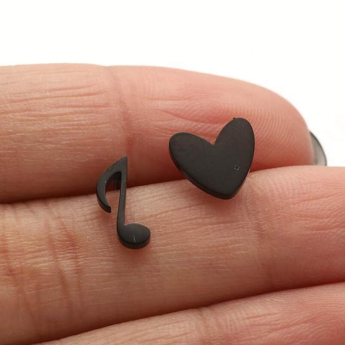 1 Pair Modern Style Simple Style Heart Shape Notes Asymmetrical Plating Stainless Steel  Ear Studs