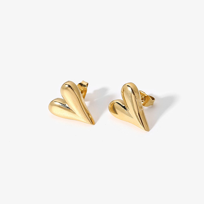 Boucles d'oreilles en forme de cœur en acier inoxydable plaqué or, bijoux à la mode, vente en gros