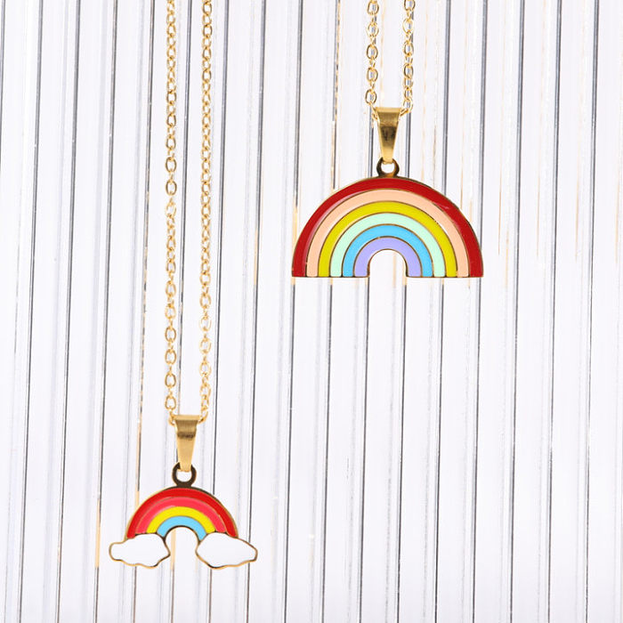 Süße Regenbogen-Edelstahl-Emaille-Beschichtung mit 18 Karat vergoldeter Anhänger-Halskette