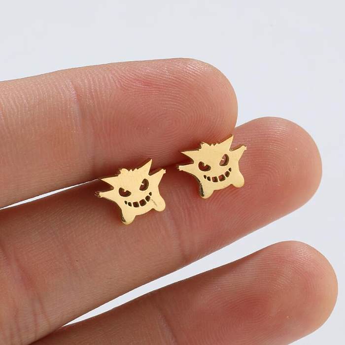 1 Pair Retro Monster Stainless Steel Hollow Out Ear Studs