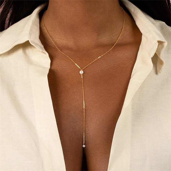 Fashion Solid Color Stainless Steel  Necklace Pearl Stainless Steel  Necklaces