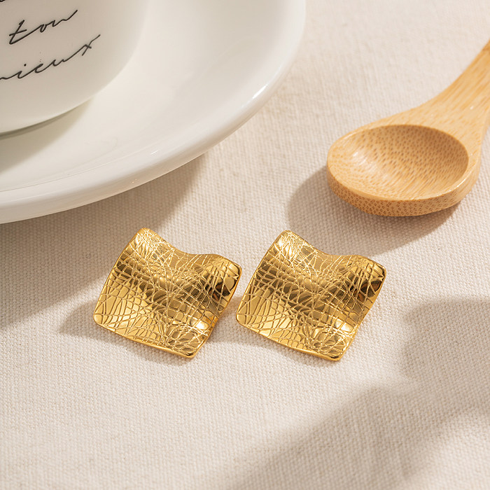 1 Pair Commute Square Plating Stainless Steel  18K Gold Plated Ear Studs