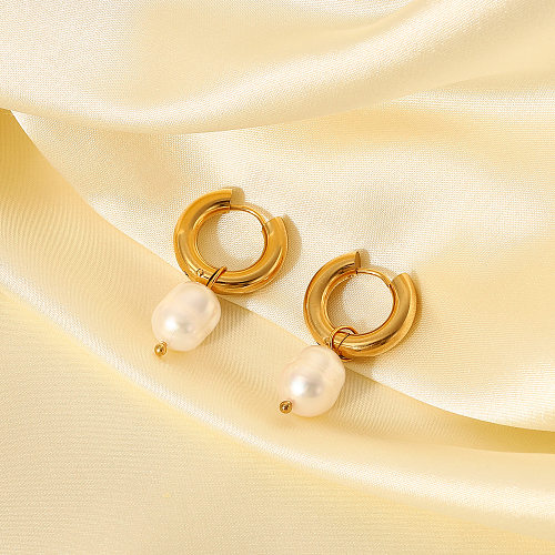 Mode-Ohrringe aus Edelstahl mit geometrischem Muster, galvanisierte künstliche Perlen-Edelstahl-Ohrringe