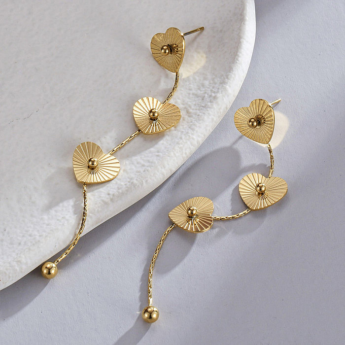 1 paire de boucles d'oreilles pendantes en acier inoxydable, Style Simple et élégant, en forme de cœur, plaqué or 14 carats