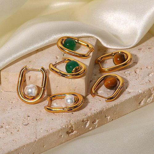Fashion U Shape Stainless Steel  Plating Inlay Artificial Gemstones Earrings 1 Pair