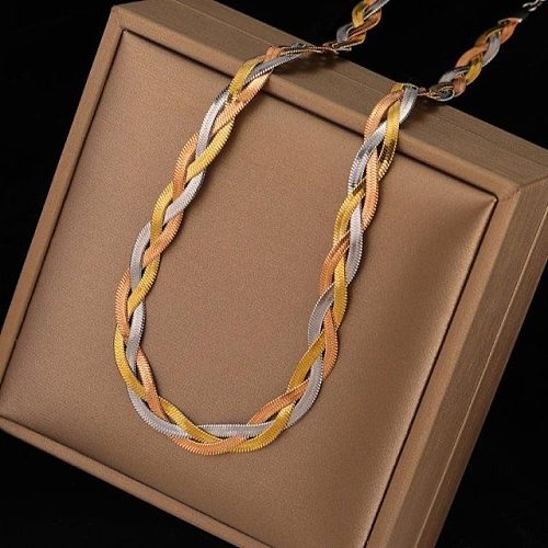 Modische, schlichte, geometrische Halskette mit geflochtenem Edelstahlüberzug