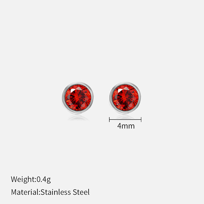 Simple Style Round Stainless Steel  Plating Rhinestones Ear Studs 1 Pair