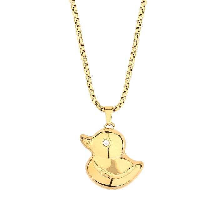 Casual Cute Little Bear Duck Stainless Steel  Plating Inlay Zircon Gold Plated Pendant Necklace
