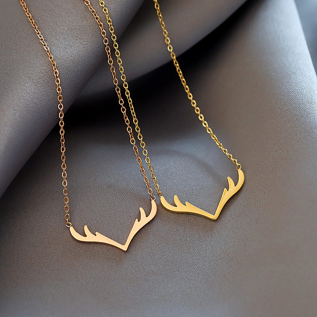 Retro Simple Style Antlers Stainless Steel Plating Pendant Necklace