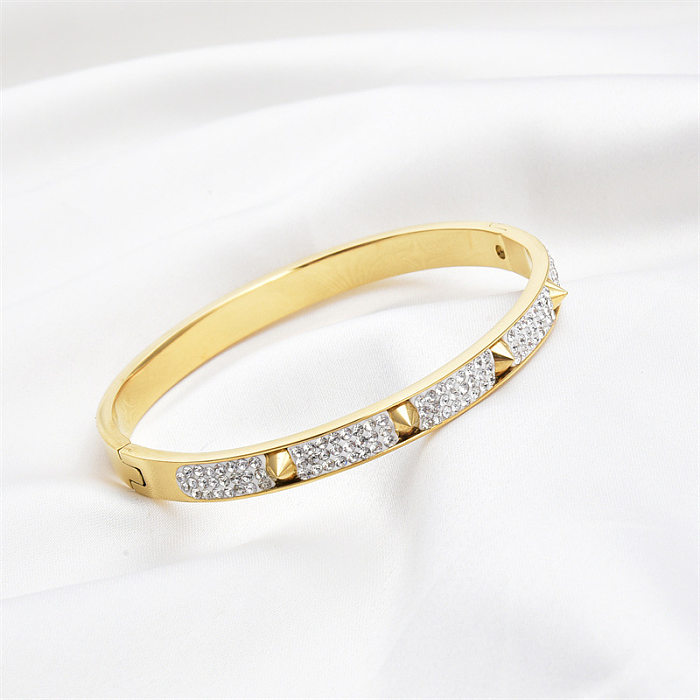 Lady Solid Color Stainless Steel Artificial Gemstones Bangle In Bulk
