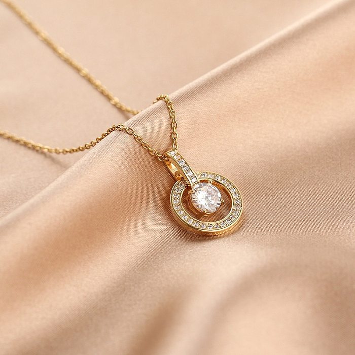 Wholesale Simple Style Water Droplets Crown Fish Tail Stainless Steel Zircon Pendant Necklace