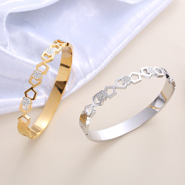 Wholesale Modern Style Hexagon Stainless Steel Artificial Gemstones Bangle