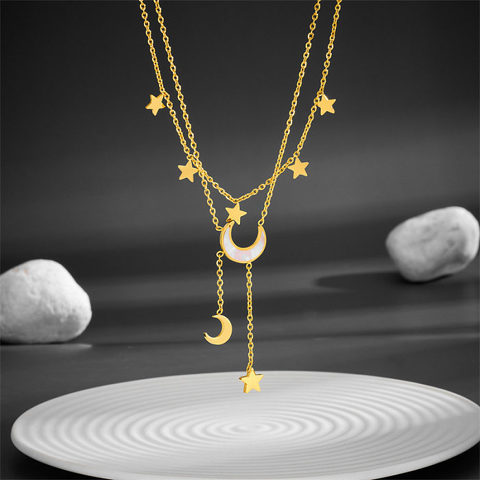 Sweet Simple Style Star Moon Butterfly Stainless Steel Plating Inlay Shell Layered Necklaces