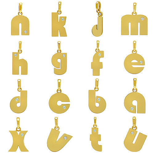 Anhänger-Halskette im modernen Stil mit Buchstaben-Anhänger aus Edelstahl, Edelstahl-Beschichtung, Inlay, Zirkon, 18 Karat vergoldet
