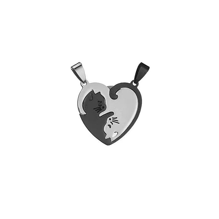 Collier pendentif en acier inoxydable chat en forme de coeur à la mode
