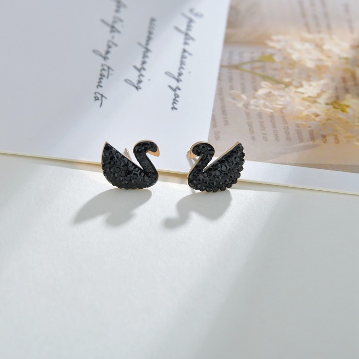 Simple Style Swan Stainless Steel  Inlay Acrylic Ear Studs 1 Pair