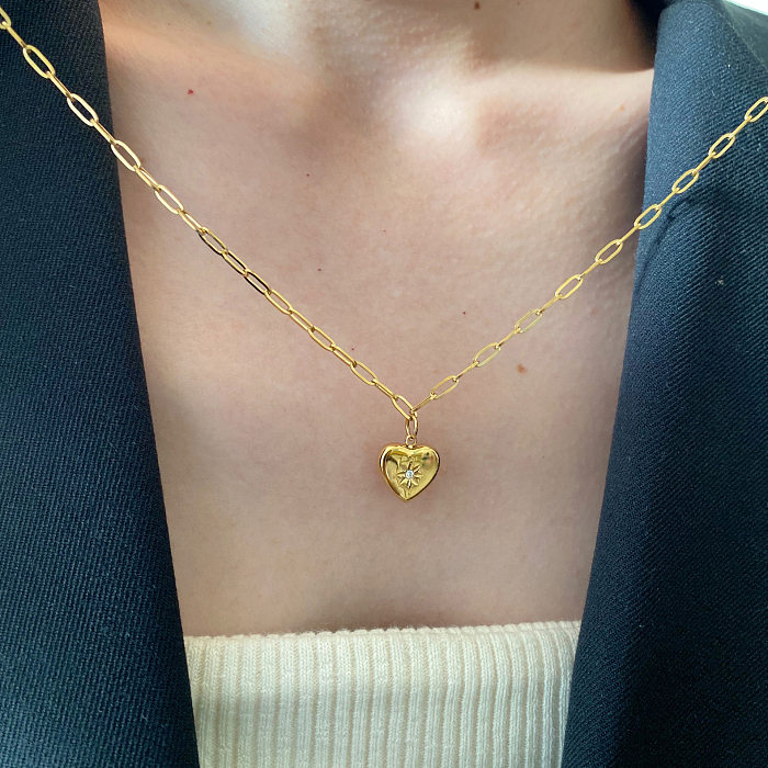 Süße herzförmige Edelstahl-Beschichtung, künstliche Edelsteine, 18 Karat vergoldete Halskette