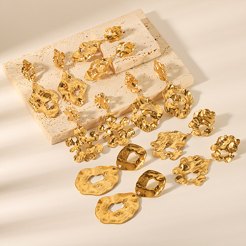 1 paire de boucles d'oreilles pendantes en acier inoxydable plaqué or 18 carats, Style Vintage, couleur unie, fleur asymétrique