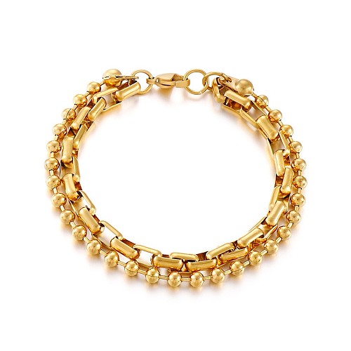 Edelstahl-Armband mit runder Perlenkette, doppellagig, Großhandel für Schmuck