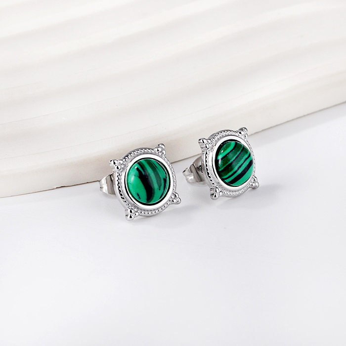 1 Pair Basic Retro Geometric Plating Inlay Stainless Steel  Turquoise Ear Studs