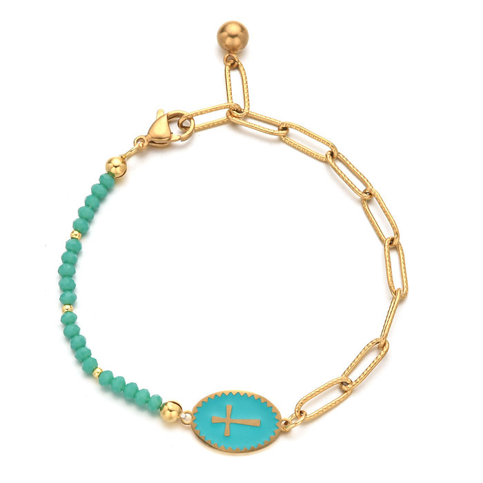 Bracelets plaqués de perles en pierre naturelle en acier inoxydable Sweet Cross