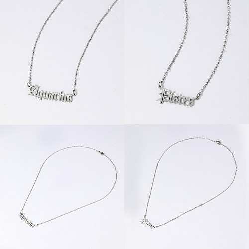 Wholesale Casual Letter Constellation Stainless Steel  White Gold Plated Pendant Necklace