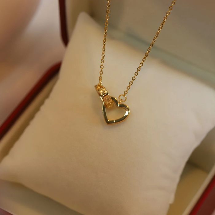 Collier avec pendentif en forme de cœur, incrustation en acier inoxydable, Zircon, 1 pièce