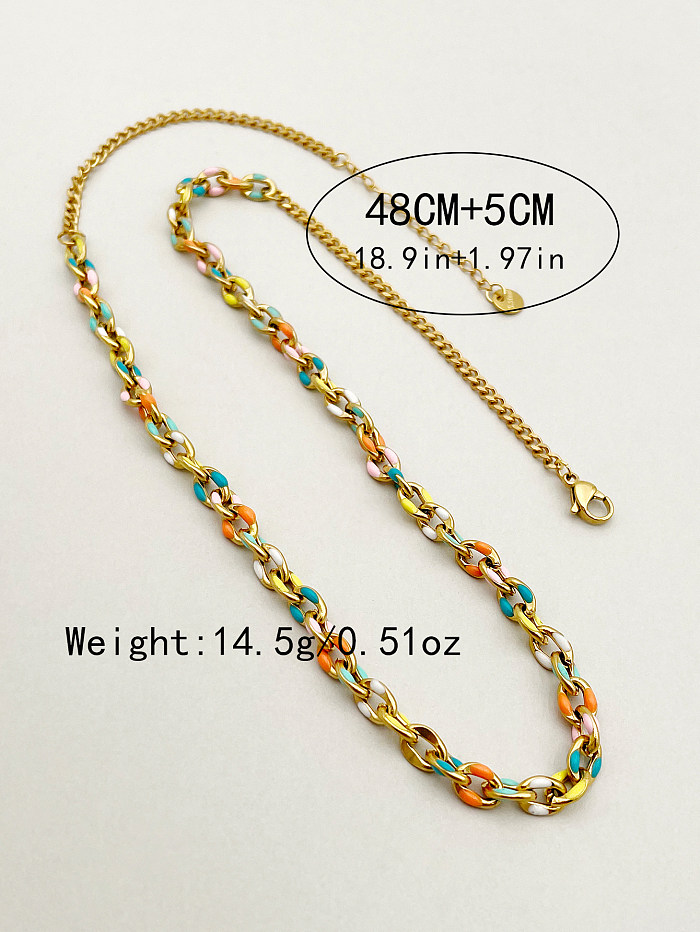 Casual Simple Style Roman Style Geometric Stainless Steel  Enamel Plating Gold Plated Necklace