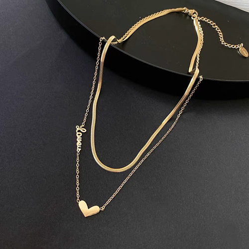 Sweet Simple Style Heart Shape Stainless Steel Plating Layered Necklaces