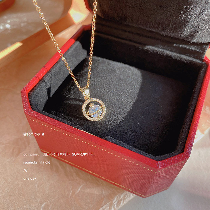 Collier pendentif en forme de cœur rond en acier inoxydable avec incrustation de strass, 1 pièce