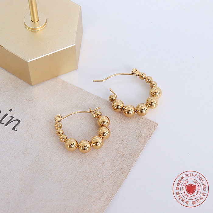 French Style Round Beads Stitching Geometric Stainless Steel 18k Gold Plated Earrings Wholesale
