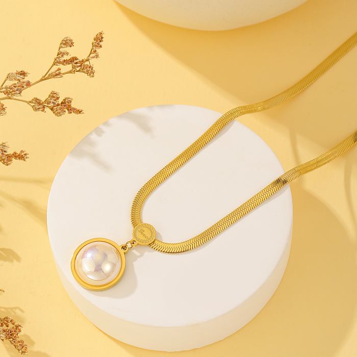 Simple Style Heart Shape Stainless Steel Plating Inlay Rhinestones 18K Gold Plated Pendant Necklace
