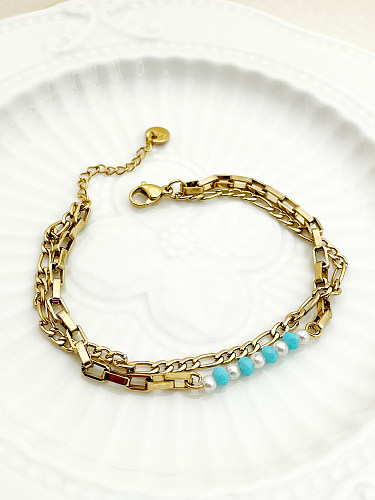 Style moderne de base Streetwear géométrique en acier inoxydable cristal artificiel perle artificielle placage de perles bracelets plaqués or
