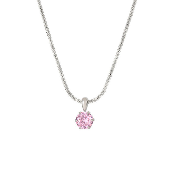 Classic Style Solid Color Stainless Steel  Zircon Pendant Necklace In Bulk