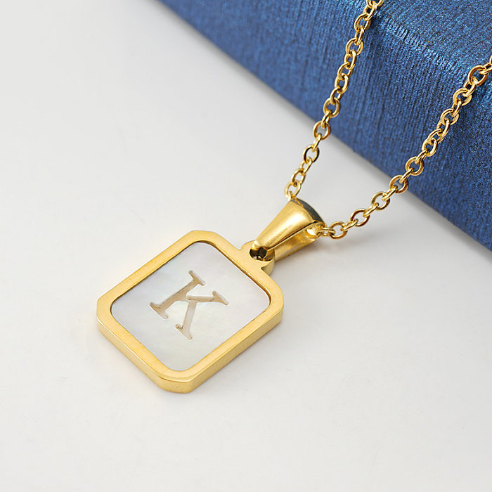 Collier pendentif en acier inoxydable avec lettres de mode, coquille plaquée or, colliers en acier inoxydable