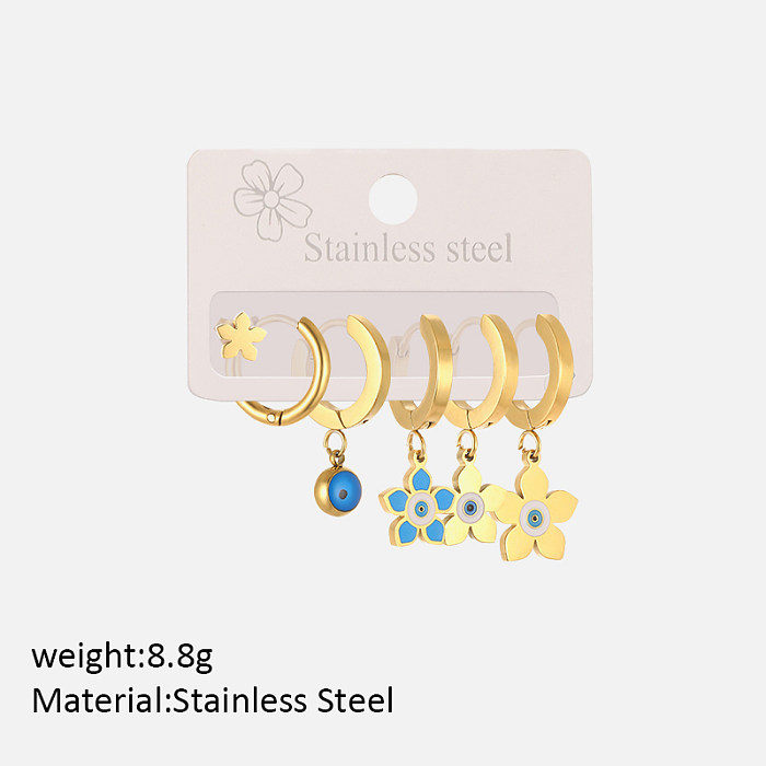 1 Set Cute Sweet Pentagram Flower Plating Stainless Steel  Drop Earrings