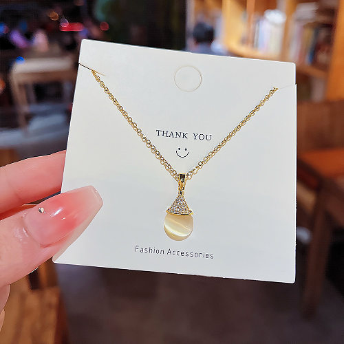 Simple Style Leaf Stainless Steel Zircon Pendant Necklace In Bulk