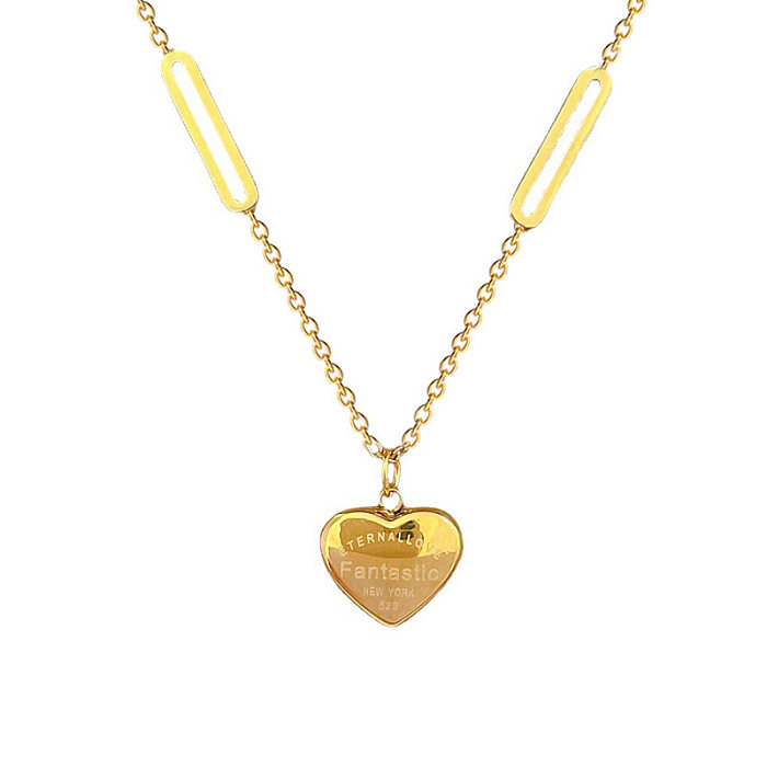 Collier pendentif plaqué or en acier inoxydable en forme de cœur rétro