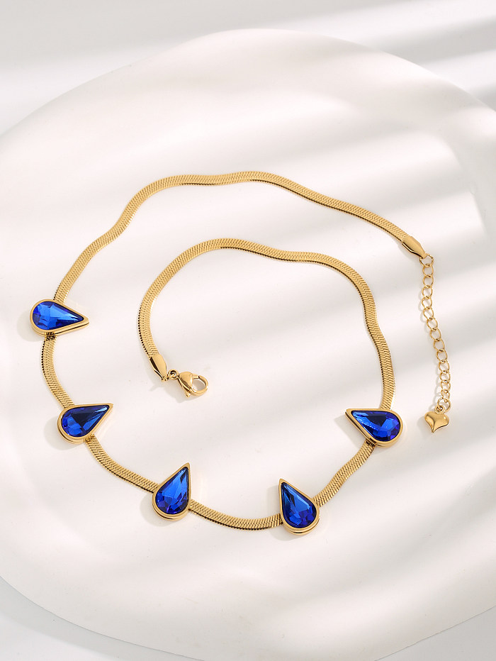 Casual Simple Style Water Droplets Stainless Steel Inlay Zircon Necklace