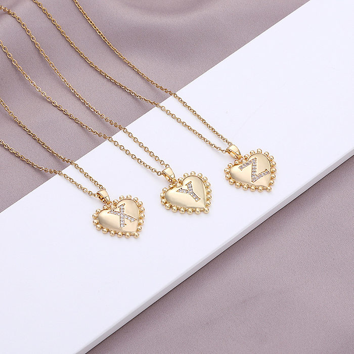 1 Piece Fashion Letter Heart Shape Stainless Steel  Copper Inlay Zircon Pendant Necklace