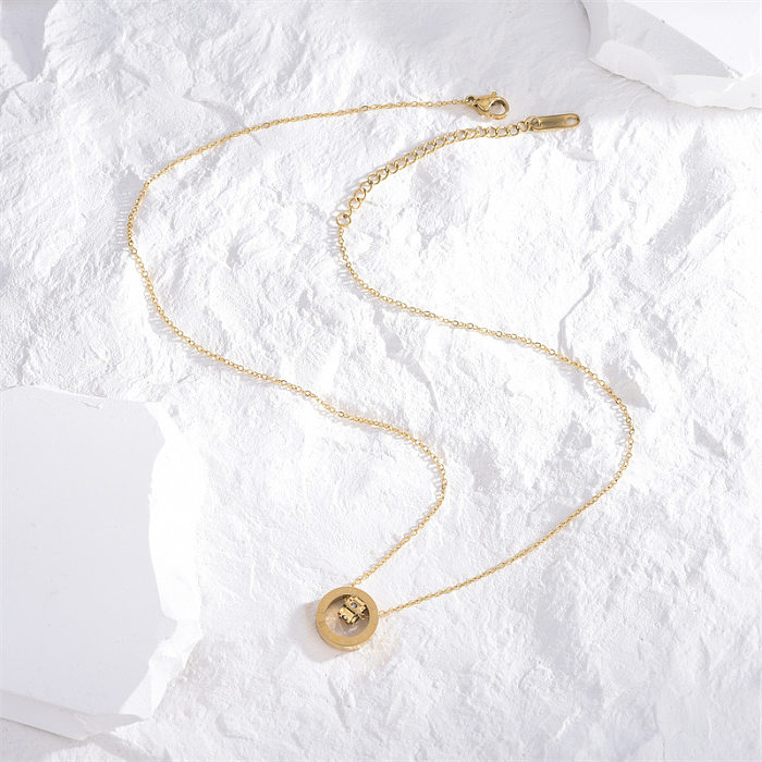 Collar chapado en oro de 18 quilates con incrustaciones de revestimiento de pulido de acero inoxidable con número redondo de estilo simple informal