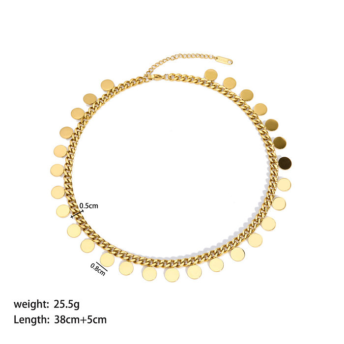 IG Style Nordic Style Roman Style Sequins Stainless Steel  18K Gold Plated Sweater Chain Necklace In Bulk