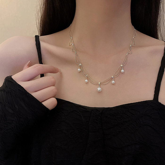 Collar con colgante de piedras preciosas artificiales con incrustaciones de perlas de acero inoxidable en forma de corazón a la moda, 1 pieza