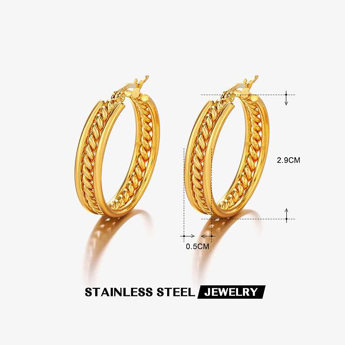 1 Pair Simple Style Commute Circle Twist Plating Stainless Steel  18K Gold Plated Earrings