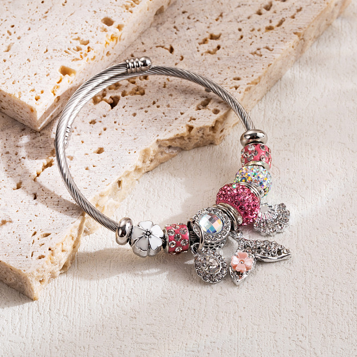 Bracelet élégant en forme de cœur, queue de poisson papillon, en alliage d'acier inoxydable, incrustation de perles et de strass, vente en gros
