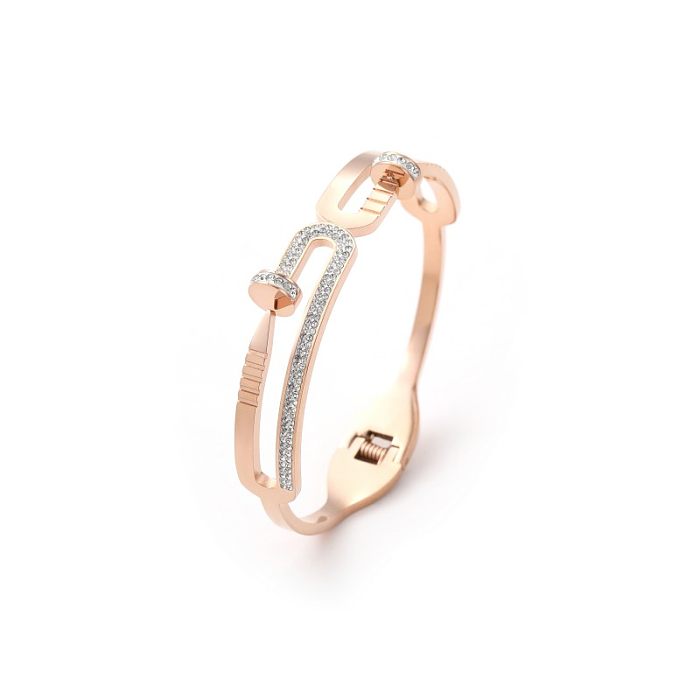 Commute Solid Color Stainless Steel Polishing Plating Inlay Zircon Rose Gold Plated Bangle