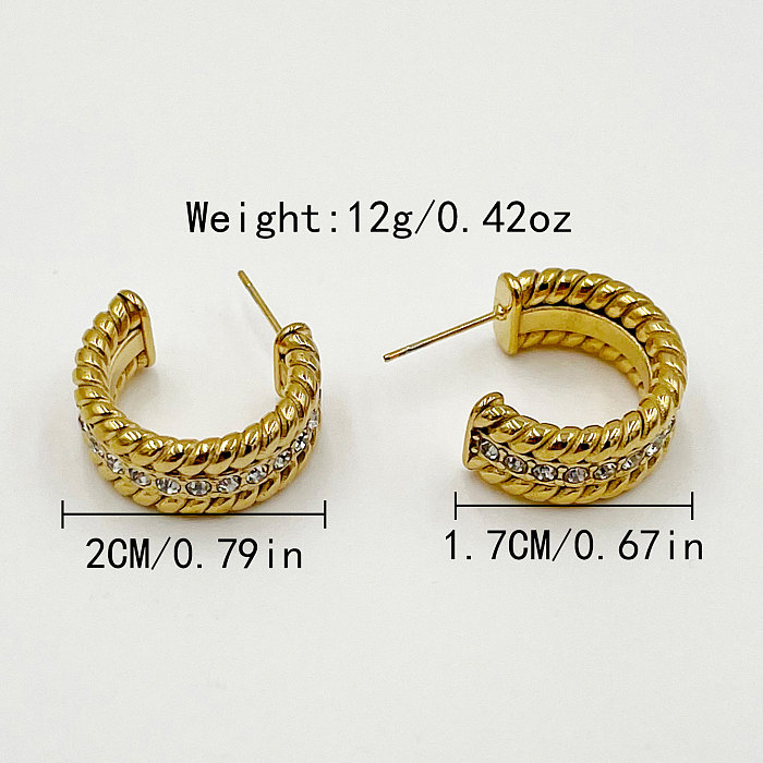 1 Pair Nordic Style Commute C Shape Plating Inlay Stainless Steel  Rhinestones Gold Plated Ear Studs