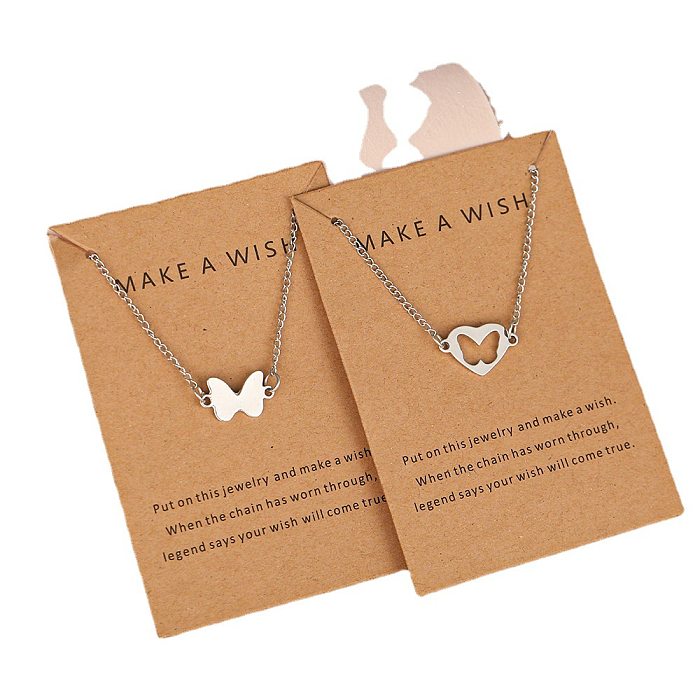 Conjunto de 2 piezas de collar de mariposa hueco de acero inoxidable de moda simple